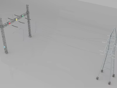 Industrial High Voltage Transmission Towers With Power Lines And Metal Structures 3d model