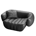 Black Leather Single Sofa With Modern Pleated Design And Decorative Pillow 3d model