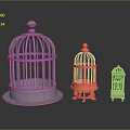 Three Decorative Birdcages With Various Colors Sizes And Intricate Designs