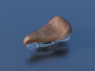 Brown Leather Bicycle Seat With Metal Spring Support For Comfortable Ride 3d model