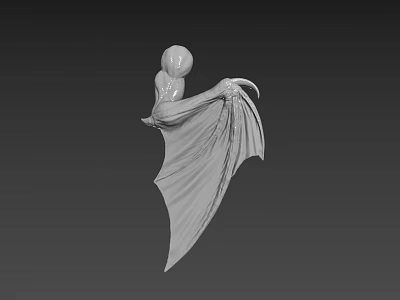 Elegant Humanoid Bat Creature 3D Model Showcasing Rounded Head Clawed Hands And Outstretched Wings 3d model