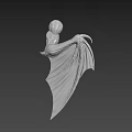 Elegant Humanoid Bat Creature 3D Model Showcasing Rounded Head Clawed Hands And Outstretched Wings