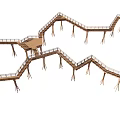 Winding Elevated Wooden Boardwalk With Railings And Support Structures In Natural Setting