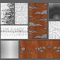 Different Decorative Material Samples Featuring Mountain Patterns Textures And Grids 3d model