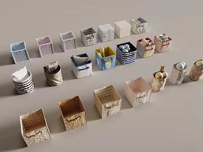 Various Woven Storage Baskets With Striped Designs And Colorful Patterns For Organizing 3d model