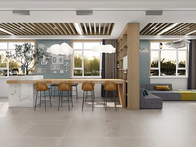 Book Art Decorated Modern Interior With Large Windows Sofa Bar Counter And Decorative Paintings 3d model
