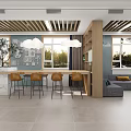 Book Art Decorated Modern Interior With Large Windows Sofa Bar Counter And Decorative Paintings