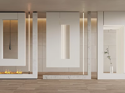 Modern Partition Design With Marble Panels LED Lighting And Mirror Inserts 3d model