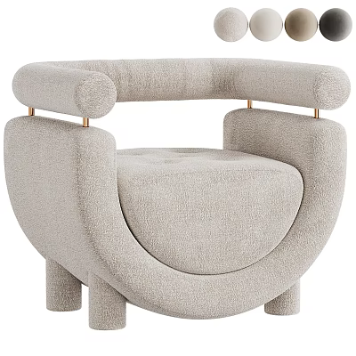 Elegant Modern Single Sofa With Rounded Bouclé Upholstery And Gold Metal Accents 3d model