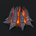 Glowing Volcanic Lava Structure With Orange Red Flames And Scaly Rock
