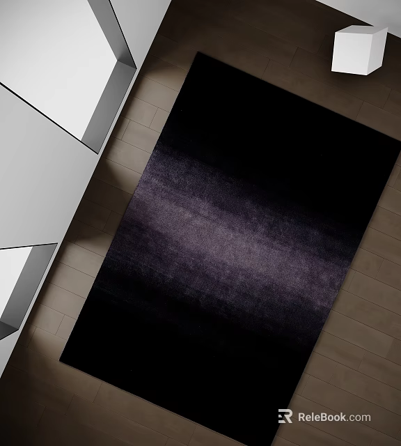 Stylish Square Carpet Featuring Black And Purple Gradient Pattern On Wooden Floor 3d model