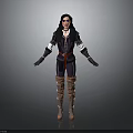 3D Rendered Child Character In Dark Outfit With Red Belt Long Boots And Black Hair