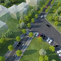 Municipal Road Featuring Green Trees Parking Lot Zebra Crossing and Vehicles