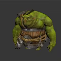 Green Creature Character With Bulky Body Wooden Barrel Belt And Tools On Waist