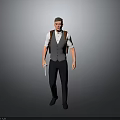 Man In Gray Vest White Shirt With Black Pants Backpack Holding Document Standing