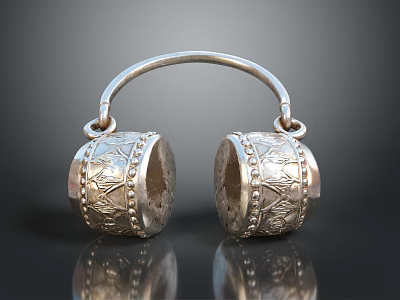 Vintage Silver Decorative Earrings With Round Pendants And Engraved Patterns 3d model