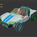 Modern Concept Car With White Body Blue Stripes Open Cockpit And Large Wheels