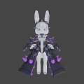 Game and Movie Character with Rabbit Ears White Body Black Armor Purple Spikes and Dots