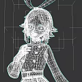 Black Silhouette Woman With Rabbit Ears Blue Eyes Black Hair And Clothing Against Gray Background