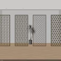 Modern Decorative Room Dividers With Geometric Patterns And Potted Plant On Wooden Floor