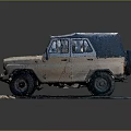 Old Dusty Off Road Vehicle With Blue Canvas Roof And Rugged Exterior