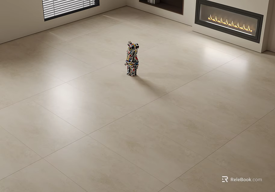 Light Floor Tiles In Modern Living Room With Fireplace And Decor 3d model 