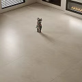 Light Floor Tiles In Modern Living Room With Fireplace And Decor