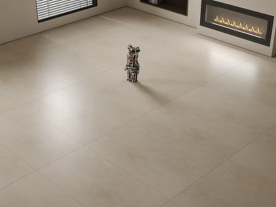 Light Floor Tiles In Modern Living Room With Fireplace And Decor 3d model