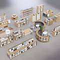 Various Wooden Bookcases With Modern Design Open Shelves And Curved Storage Units