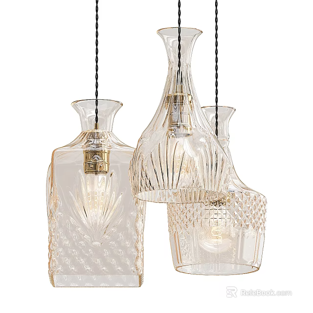 Modern Transparent Glass Pendant Lights With Textured Patterns And Bottle Shapes For Home Decor 3d model 