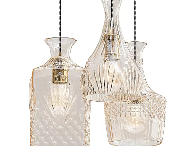 Modern Transparent Glass Pendant Lights With Textured Patterns And Bottle Shapes For Home Decor 3d model