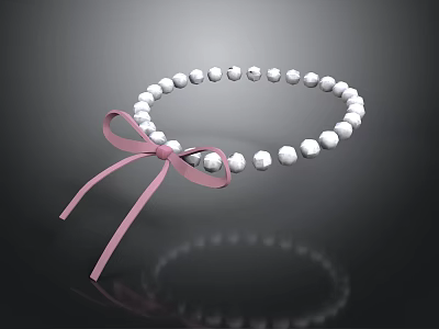 Stylish White Pearl Necklace With Pink Bow For Elegant Fashion Look 3d model