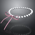 Stylish White Pearl Necklace With Pink Bow For Elegant Fashion Look