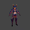 Horned Fantasy Character With Fiery Armored Bio Suit And Mythical Creature Design