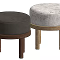 Modern Round Upholstered Stools In Gray And Beige With Wooden Legs