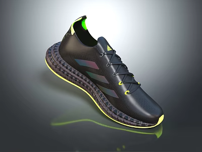 Modern Black Sports Shoes With Iridescent Stripes Yellow Laces Green Tongue And Textured Sole 3d model