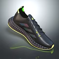 Modern Black Sports Shoes With Iridescent Stripes Yellow Laces Green Tongue And Textured Sole