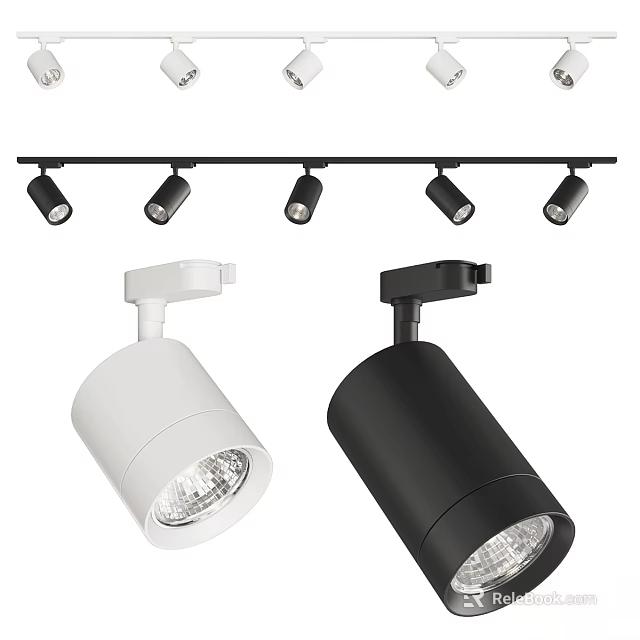 Modern Downlights and Spotlights in White Black Track Mounted Design 3d model 
