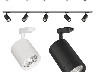 Modern Downlights and Spotlights in White Black Track Mounted Design 3d model