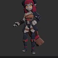 3D Fantasy Demon Girl Character With Red Hair Horns Mechanical Armor And Tail