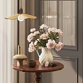 White Vase With Pink Peonies On Wooden Table In Modern Interior Decor