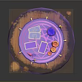 Cartoon Scene With Purple Cloud Magic Circle Cards Pink Candles And Golden Stars