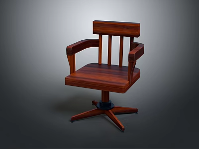 Classic Wooden Leisure Chair with Armrest and Vertical Slat Back on Swivel Base 3d model