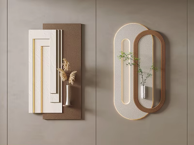 Modern Wall Decor With Geometric Shapes And Plants 3d model
