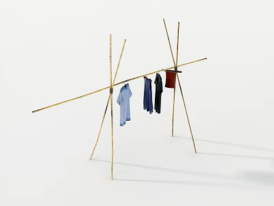 Floor Drying Bamboo Rack 3d model