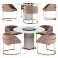 Round Marble Dining Table With Black Center And Beige Upholstered Chairs Gold Metal Frames
