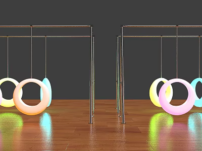 Colorful Hanging Rings Playground Equipment With Metal Frames And Wooden Floor 3d model