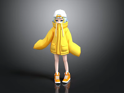 Cute 3D Cartoon Character Wearing Yellow Hoodie White Hat And Orange Shoes 3d model