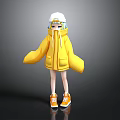 Cute 3D Cartoon Character Wearing Yellow Hoodie White Hat And Orange Shoes