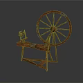Vintage Industrial Equipment Featuring Large Wooden Spinning Wheel And Classic Structure